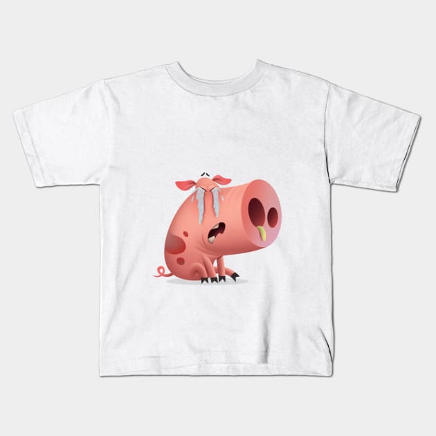 Sad little pig Kids T-Shirt by Baydaku